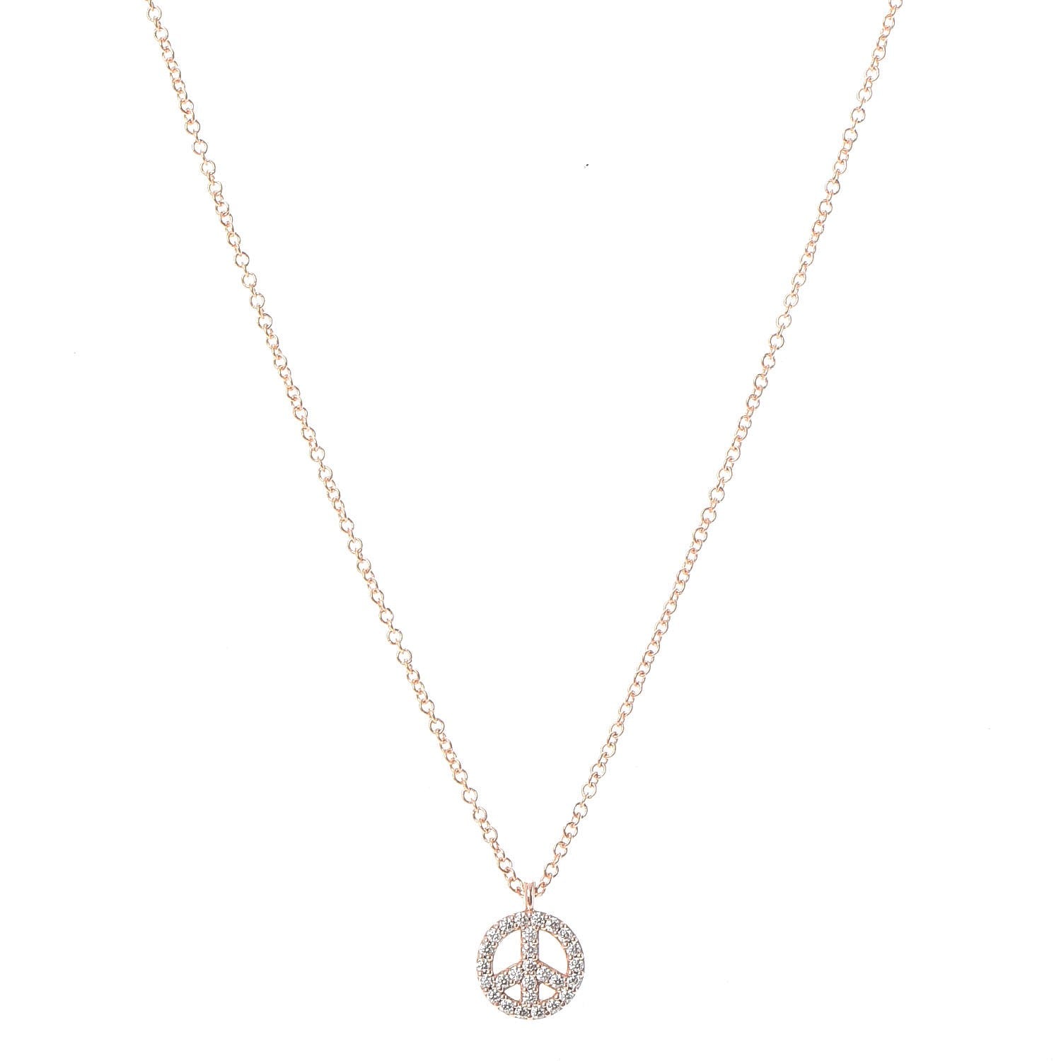 Tiffany 18K Rose Gold Diamond Mini Metro Peace Pendant Necklace 1 of 7