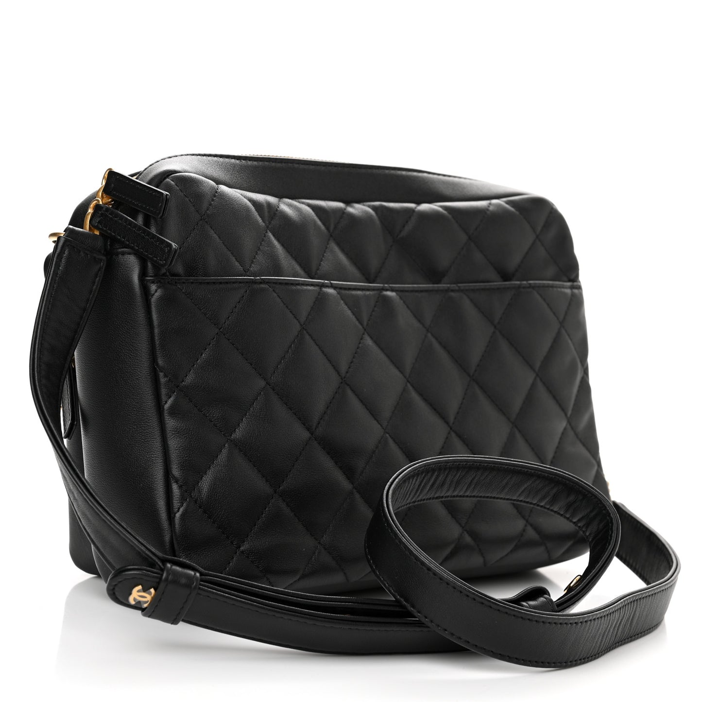 Calfskin Quilted Large Camera Case Black