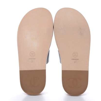 Chanel Calfskin Wood Buckle Sandals 37 Black 5 of 10