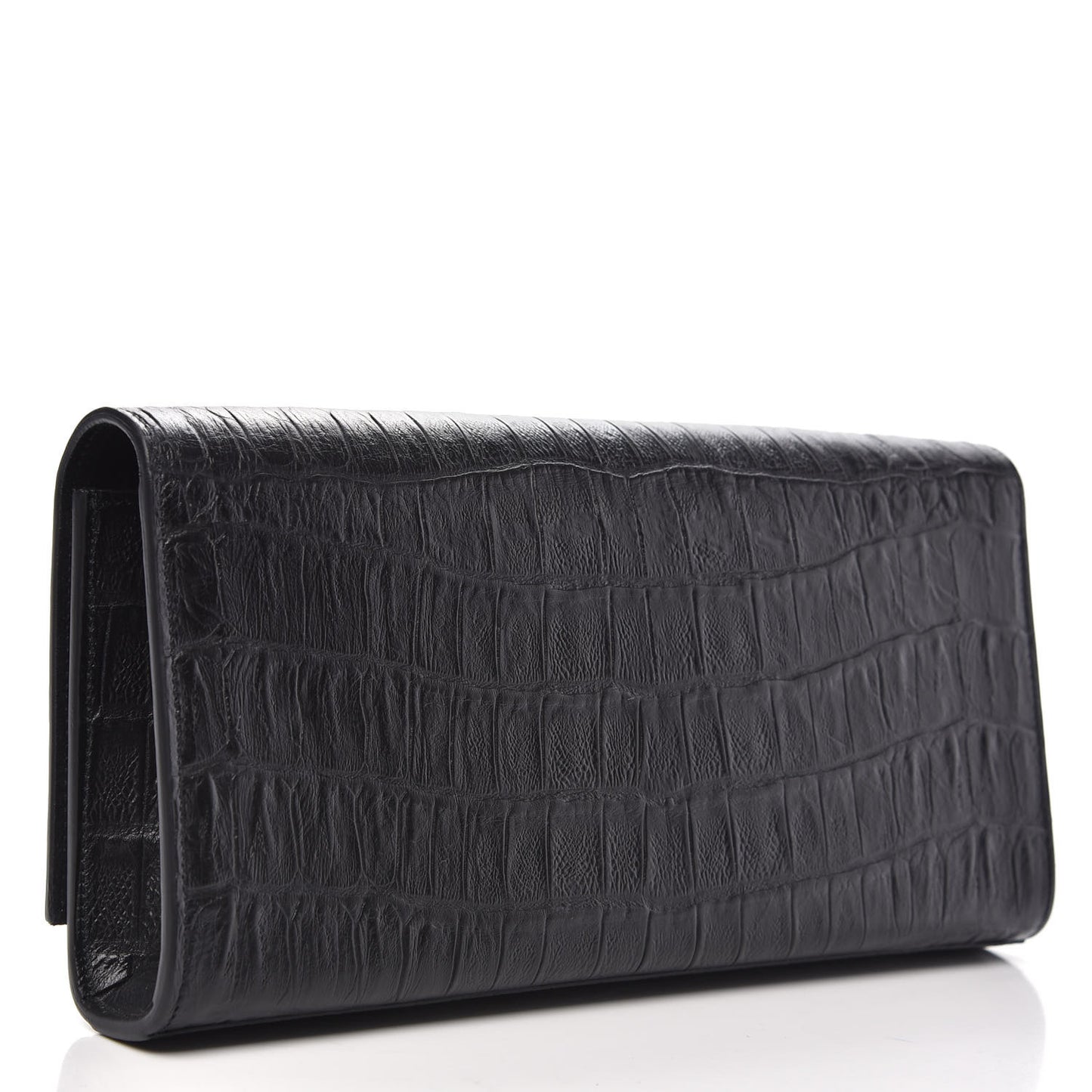 Calfskin Crocodile Embossed Classic Monogram Tassel Clutch Black