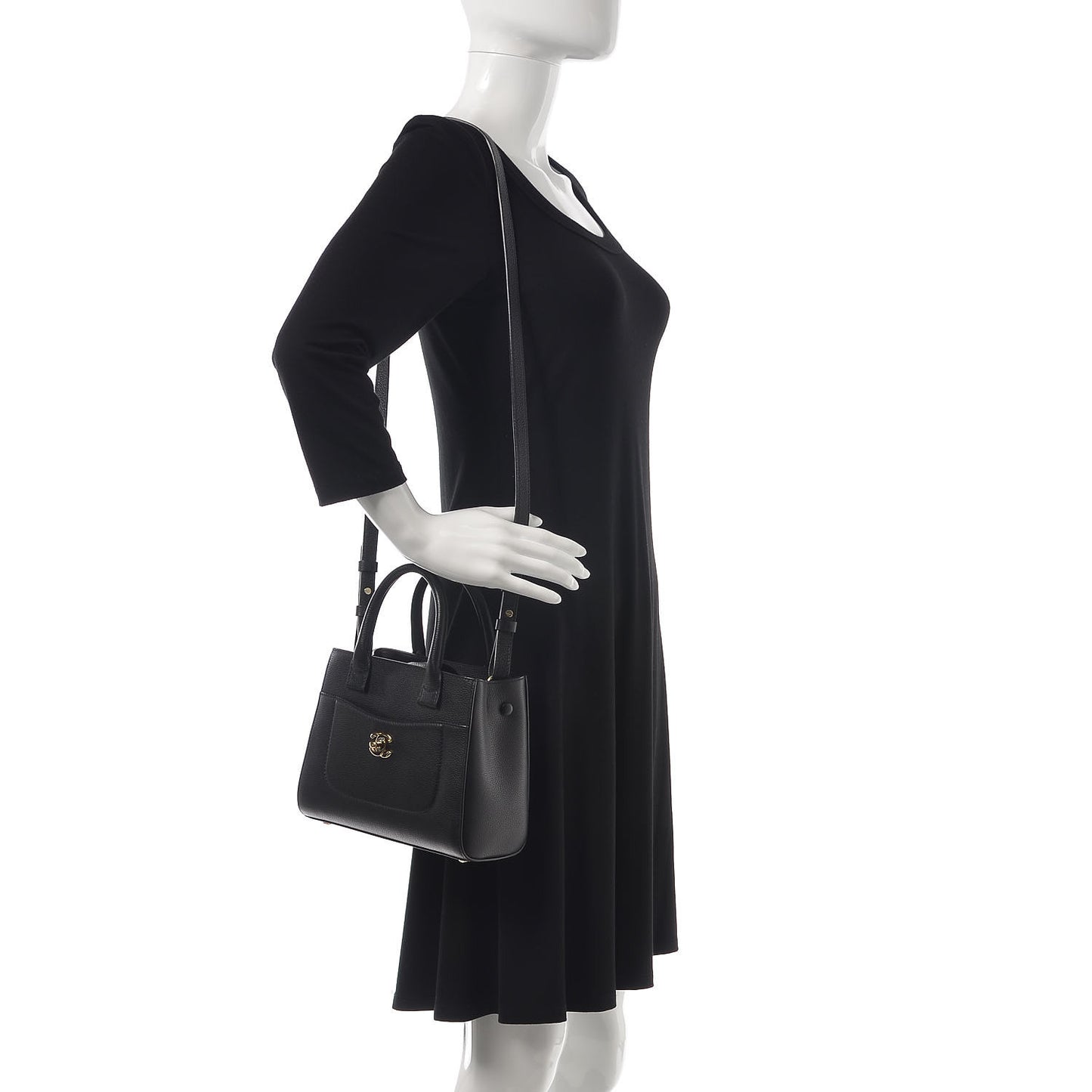 Grained Calfskin Mini Neo Executive Shopper Tote Black
