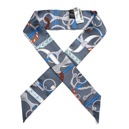 Hermes Silk Panoplie Equestre Twilly Gris Ciel Orange 1 of 4