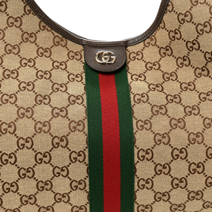 Gucci GG Monogram Web Large Giglio Tote Bag Beige Dark Brown 9 of 13