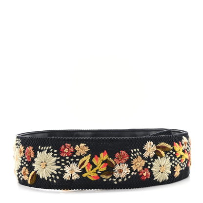 Christian Dior Lambskin Canvas Embroidered Floral Shoulder Strap Black Multicolor 2 of 4