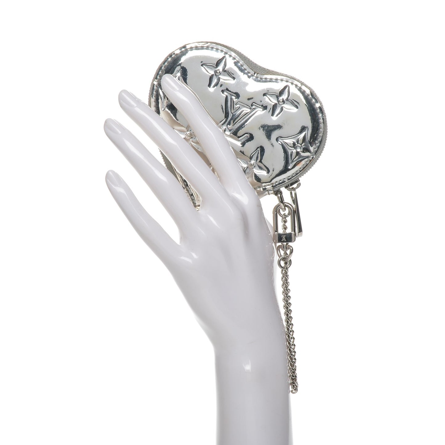 Monogram Miroir Heart Coin Purse Silver