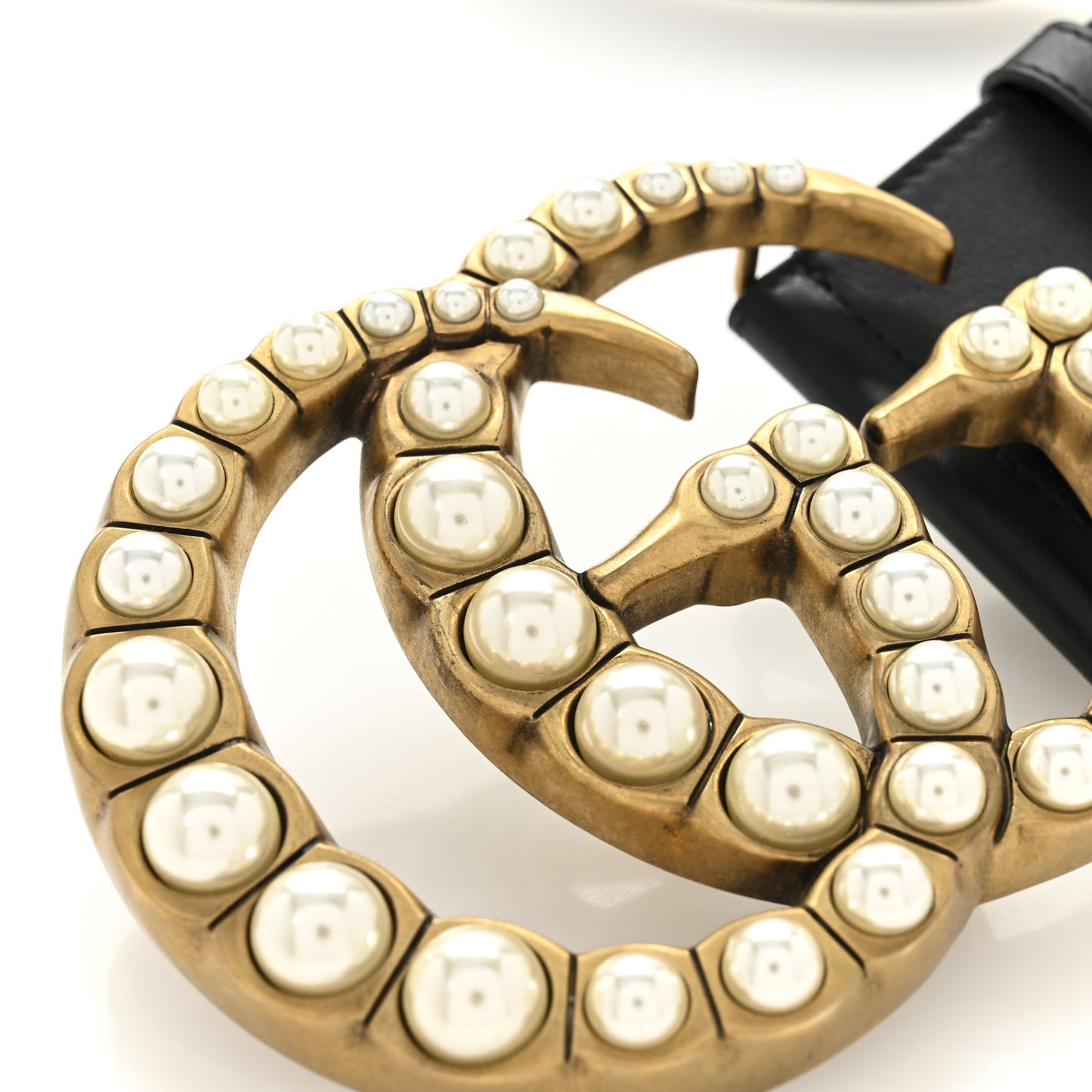 Moon Calfskin Pearl Double G 70mm Belt 80 32 Black Cream