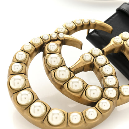 Gucci Moon Calfskin Pearl Double G 70mm Belt 80 32 Black Cream 7 of 7