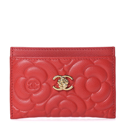 Chanel Caviar Camellia Embossed Card Holder Red 1 of 16