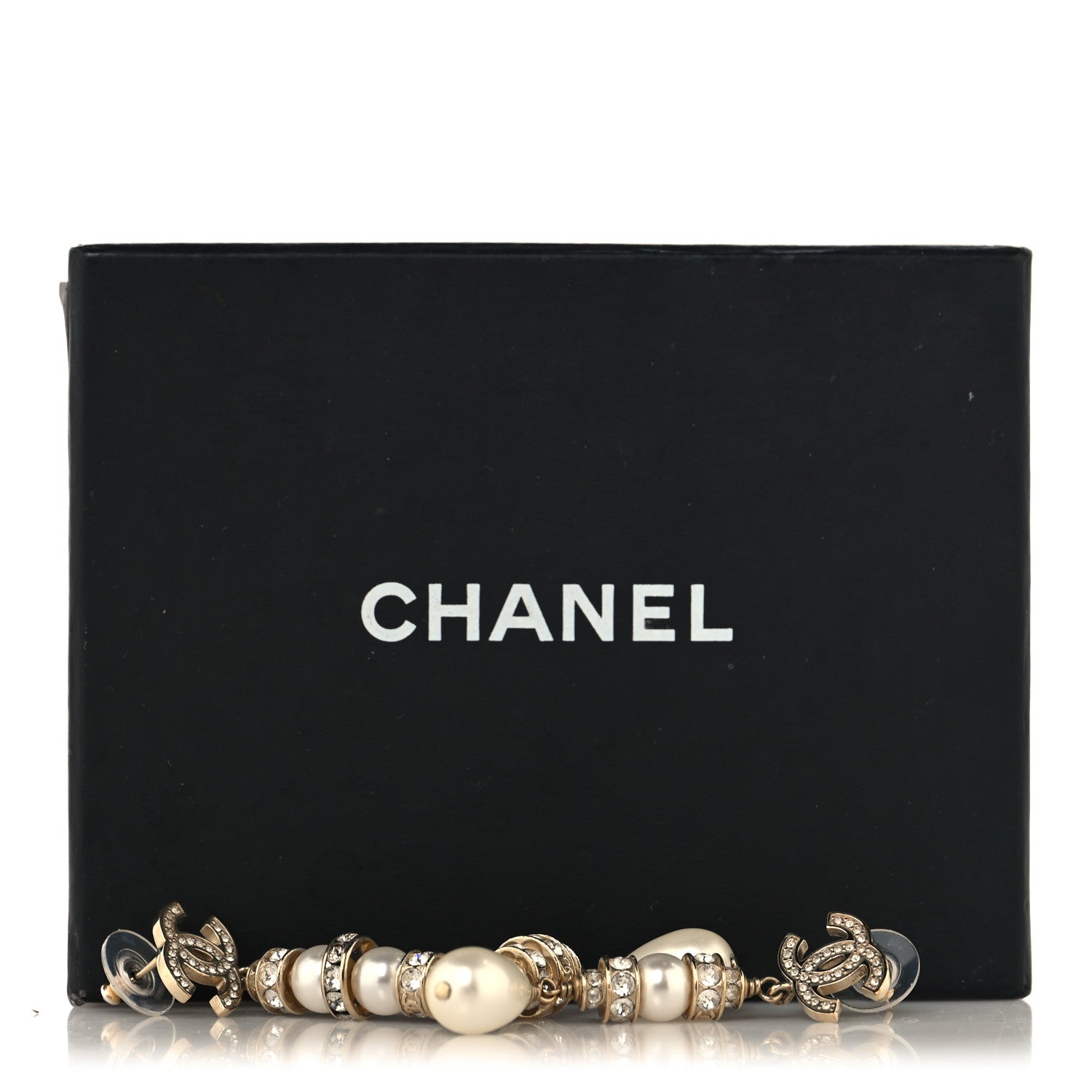 Chanel Crystal Pearl CC Uneven Drop Earrings Gold 5 of 5