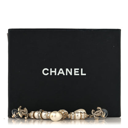 Chanel Crystal Pearl CC Uneven Drop Earrings Gold 5 of 5