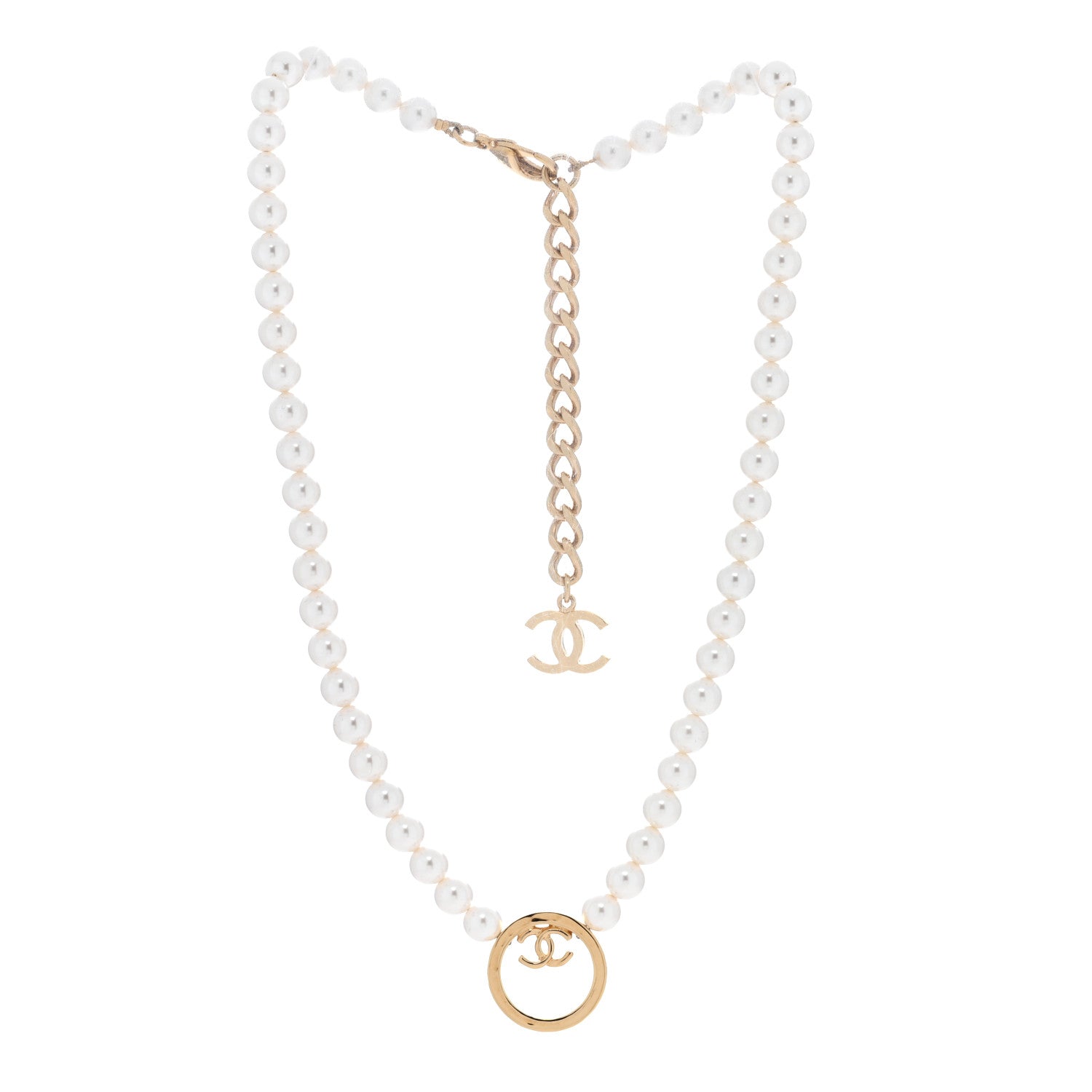 Chanel Pearl CC Round Long Necklace Gold White 3 of 4
