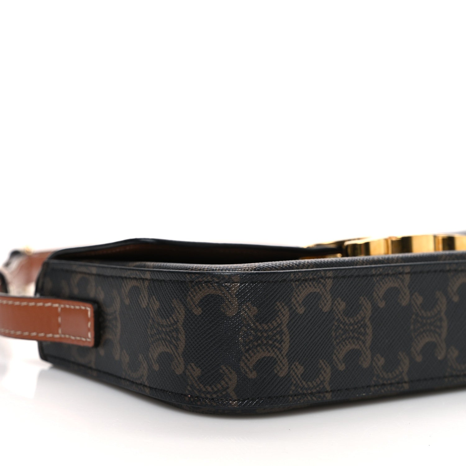 Celine Canvas Calfskin Triomphe Shoulder Bag Tan 10 of 12