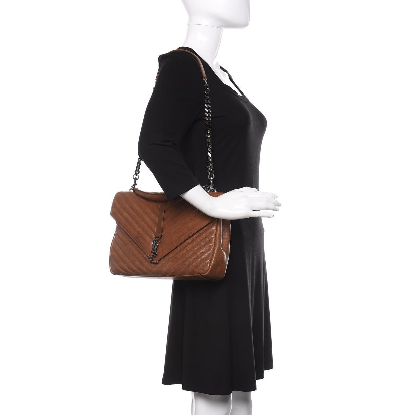 Calfskin Matelasse Chevron Monogram Large College Bag Cognac