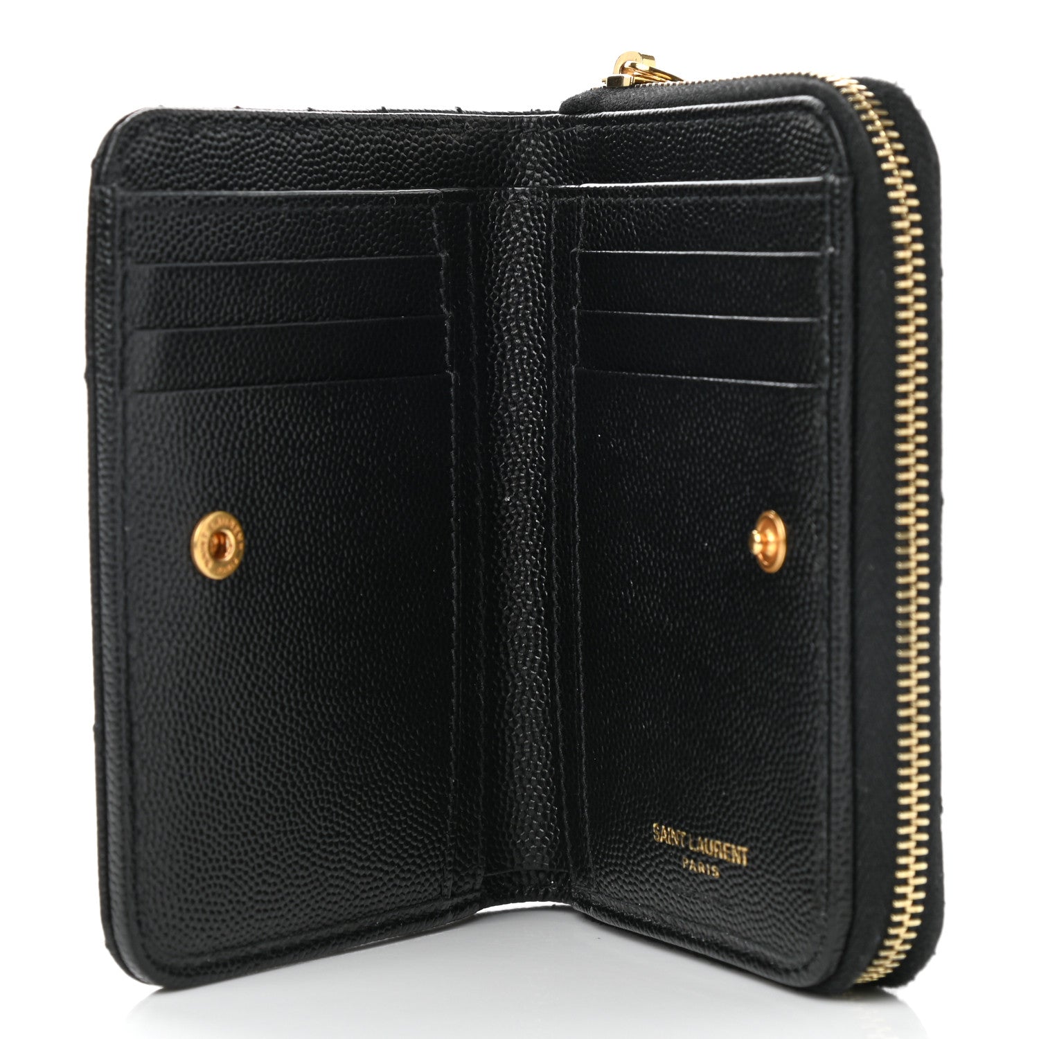 Saint Laurent Grain De Poudre Matelasse Chevron Monogram Compact Zip Around Wallet Black 5 of 9
