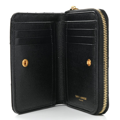 Saint Laurent Grain De Poudre Matelasse Chevron Monogram Compact Zip Around Wallet Black 5 of 9