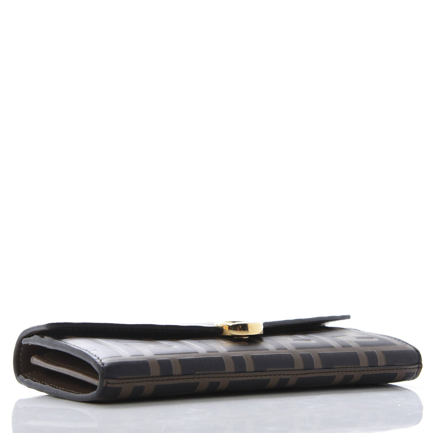 Vitello Soft F is Fendi Bi-Color FF 1974 Embossed Continental Envelope Wallet Maya Black