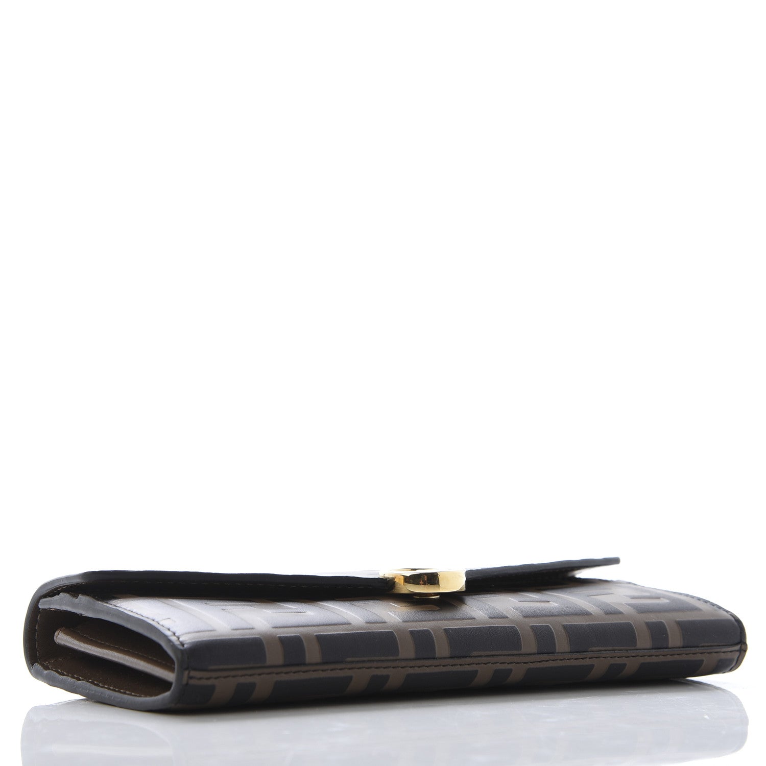 Fendi Vitello Soft F is Fendi Bi-Color FF 1974 Embossed Continental Envelope Wallet Maya Black 4 of 11
