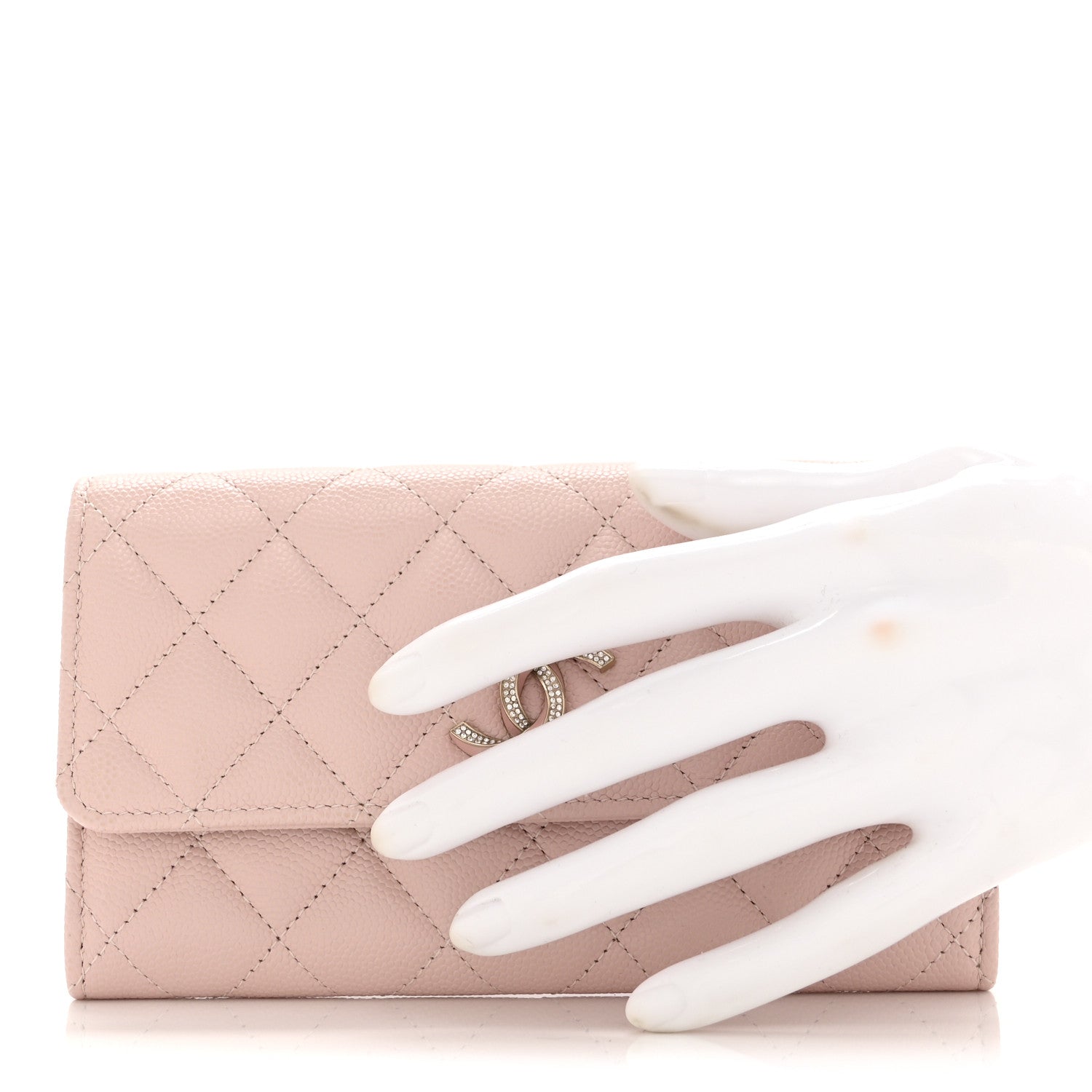 Chanel Caviar Quilted Enamel Crystal CC Flap Wallet Light Pink 2 of 11