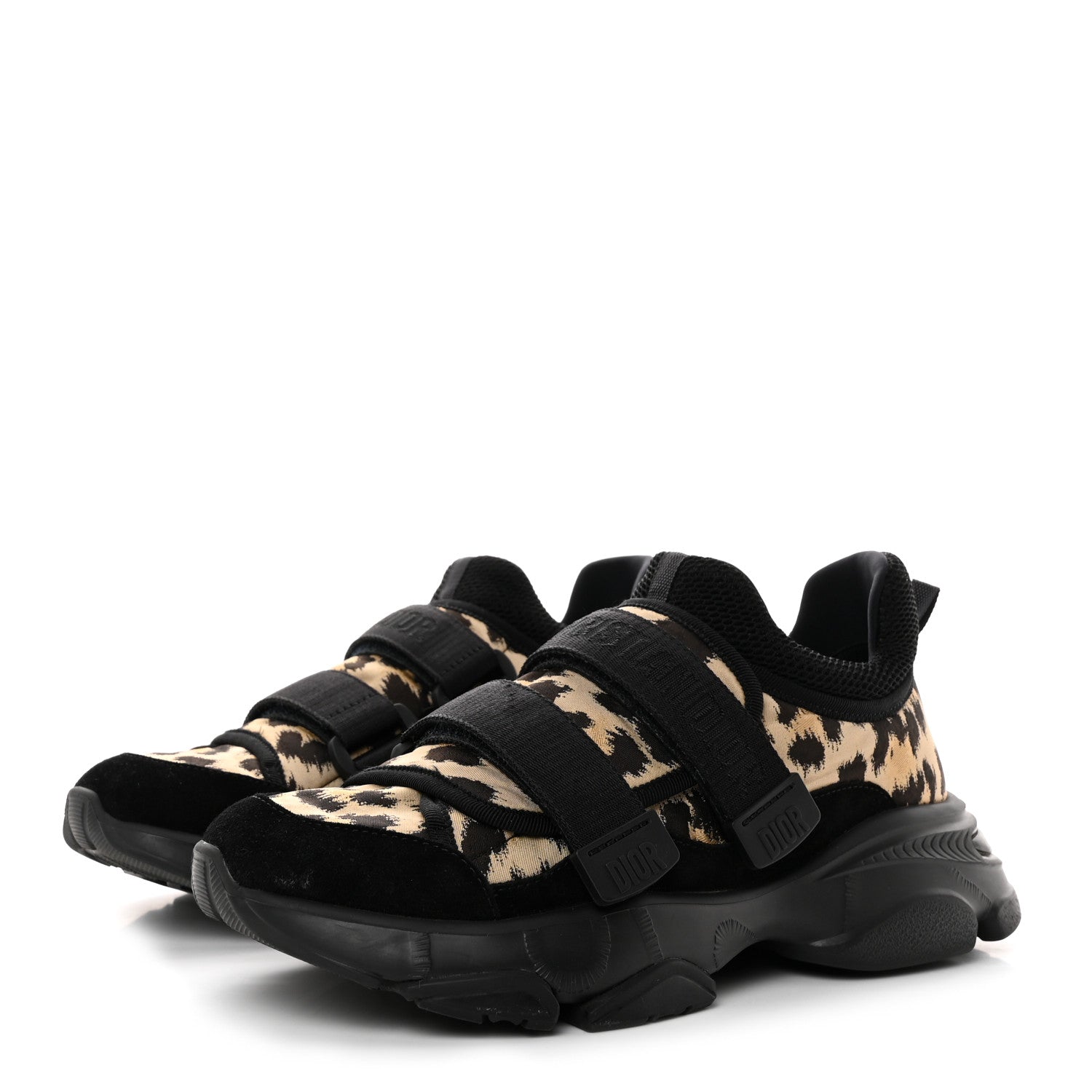 Christian Dior Technical Fabric Nylon Leopard Print Womens D-Wander Sneakers Black 3 of 9