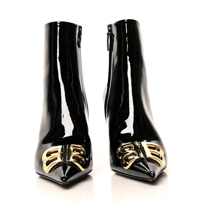 Balenciaga Patent BB Pointy Toe Ankle Booties 39 Black 2 of 8