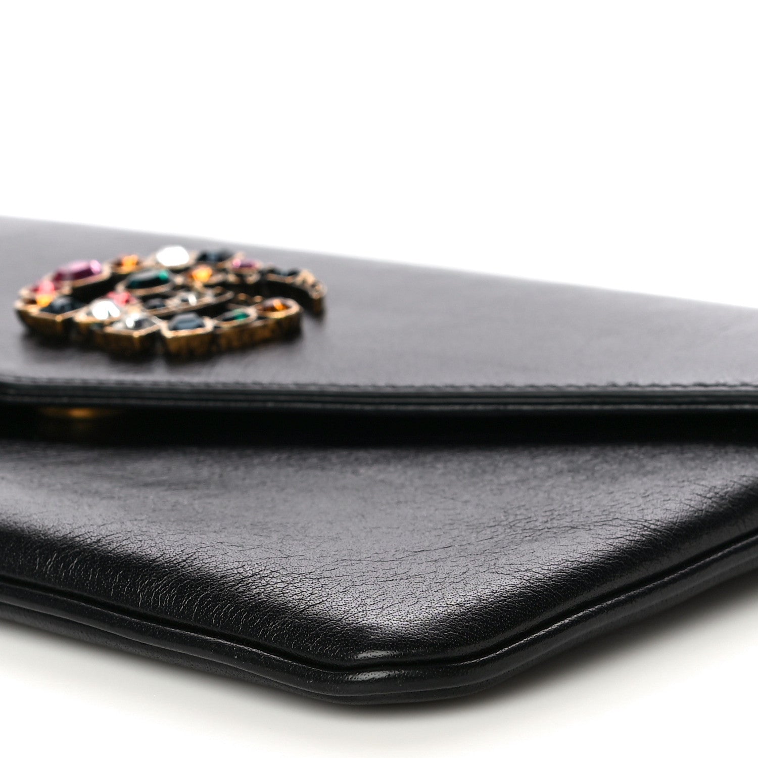 Gucci Calfskin Crystal GG Broadway Envelope Clutch Black 10 of 11