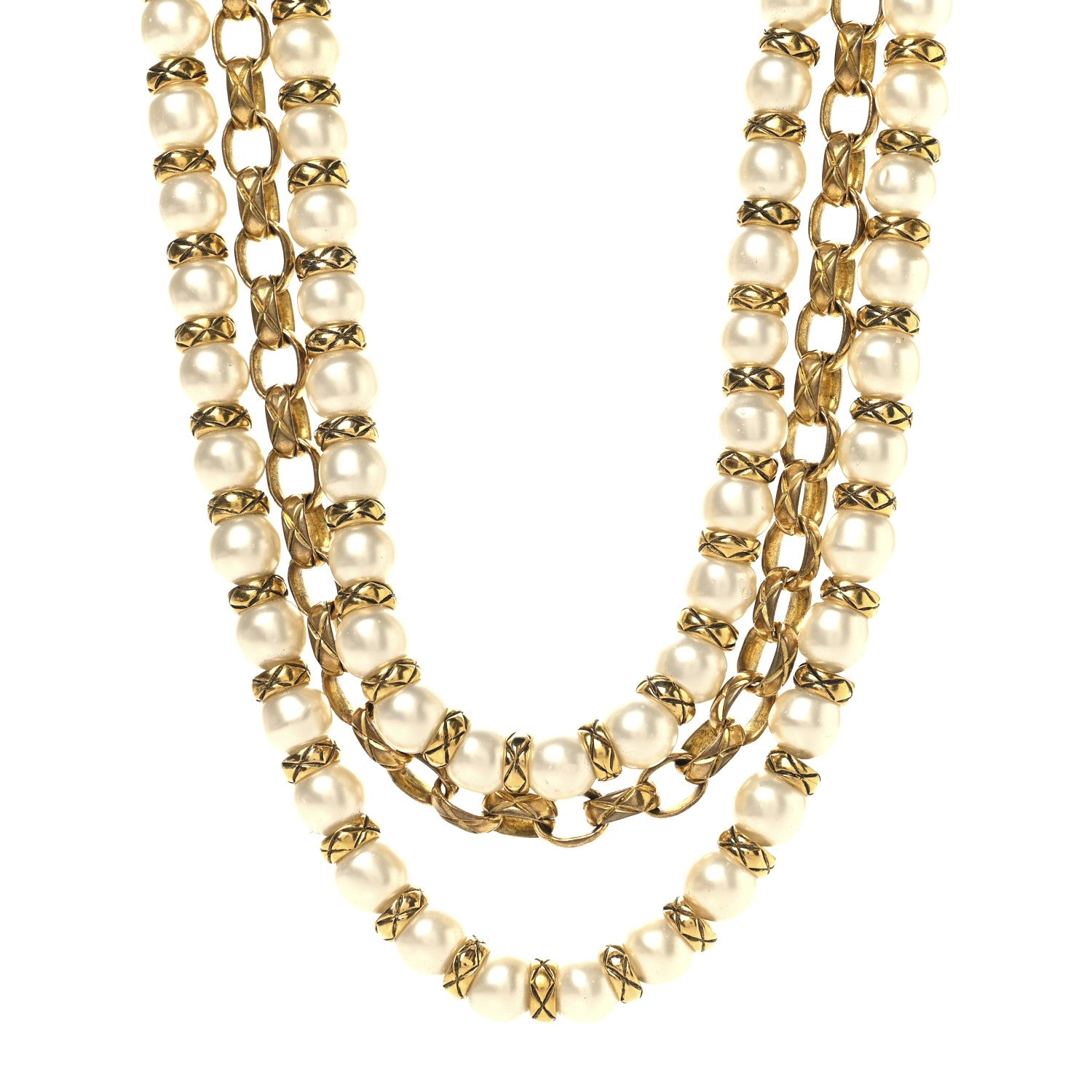 Chanel Pearl Chain Choker Necklace Gold 1 of 9