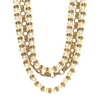 Chanel Pearl Chain Choker Necklace Gold 1 of 9