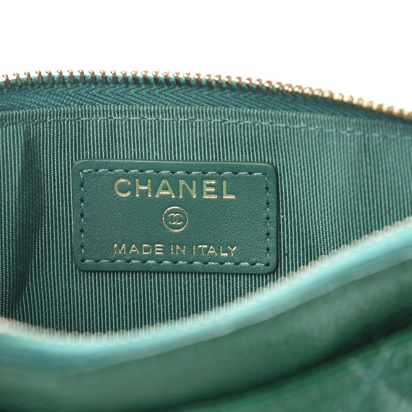 Metallic Caviar Quilted Classic Zip Pouch Green