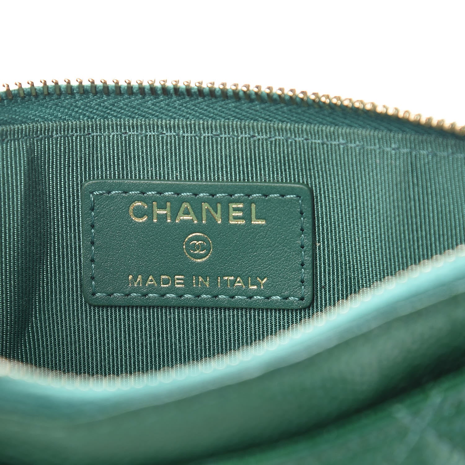 Chanel Metallic Caviar Quilted Classic Zip Pouch Green 6 of 8
