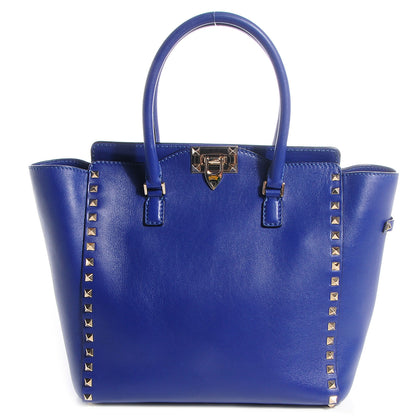 Valentino Garavani Vitello Rockstud Double Handle Tote Blue China 1 of 11