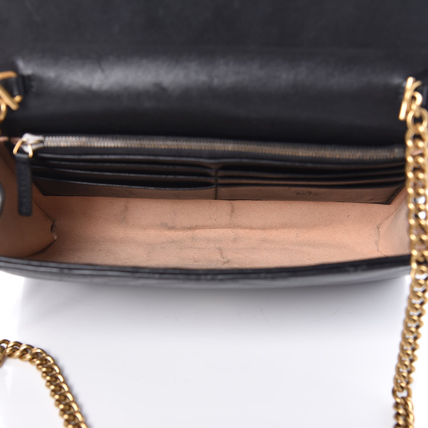 Gucci Calfskin Matelasse Mini GG Marmont Chain Wallet Black 5 of 13