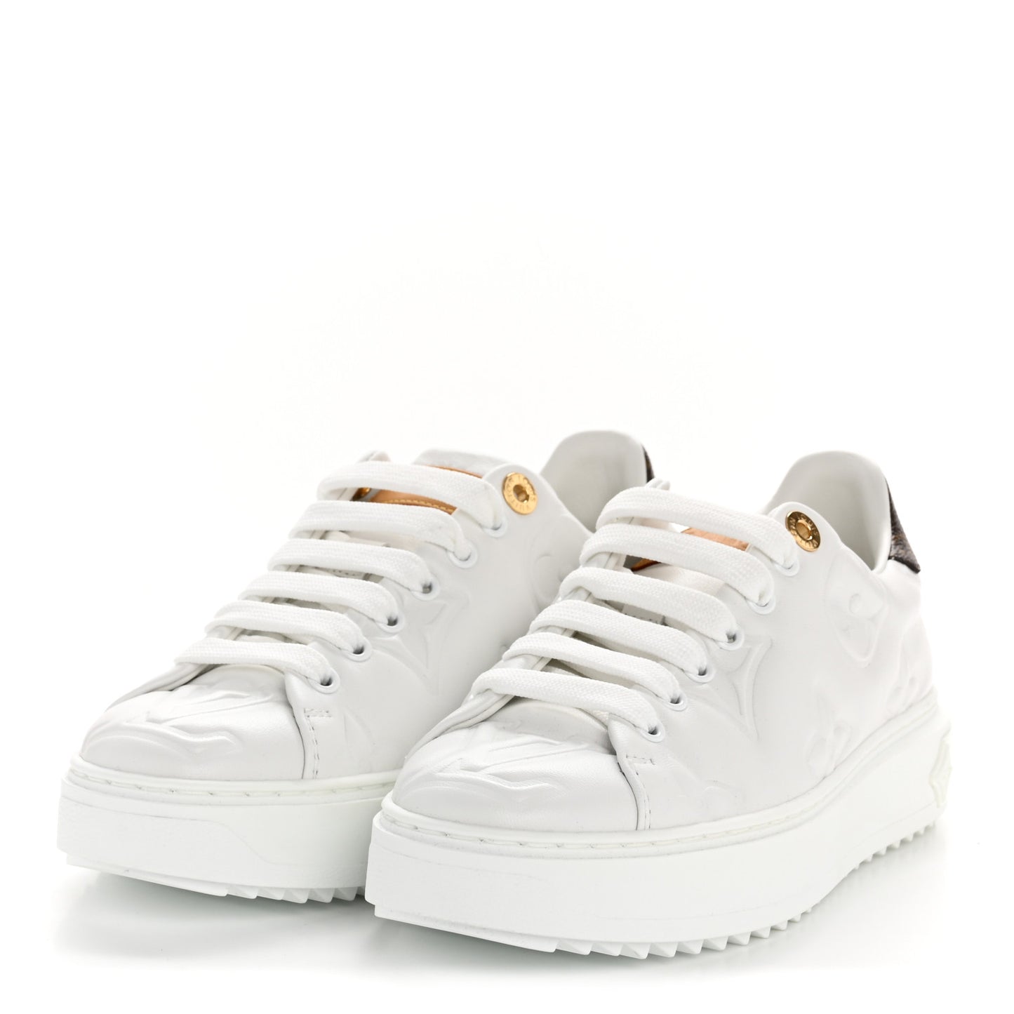 Lambskin Embossed Monogram Time Out Sneakers 36 White