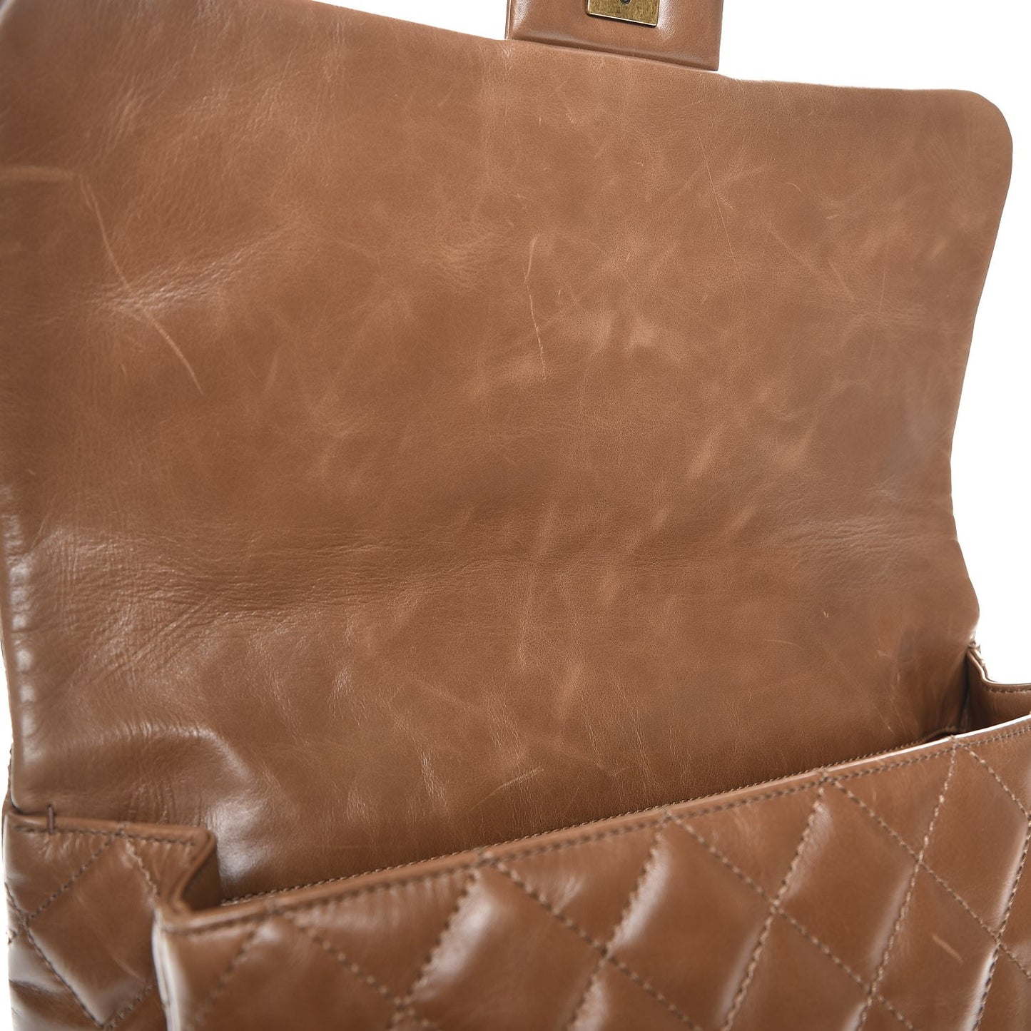 Glazed Calfskin Castle Rock Large Flap Dark Beige