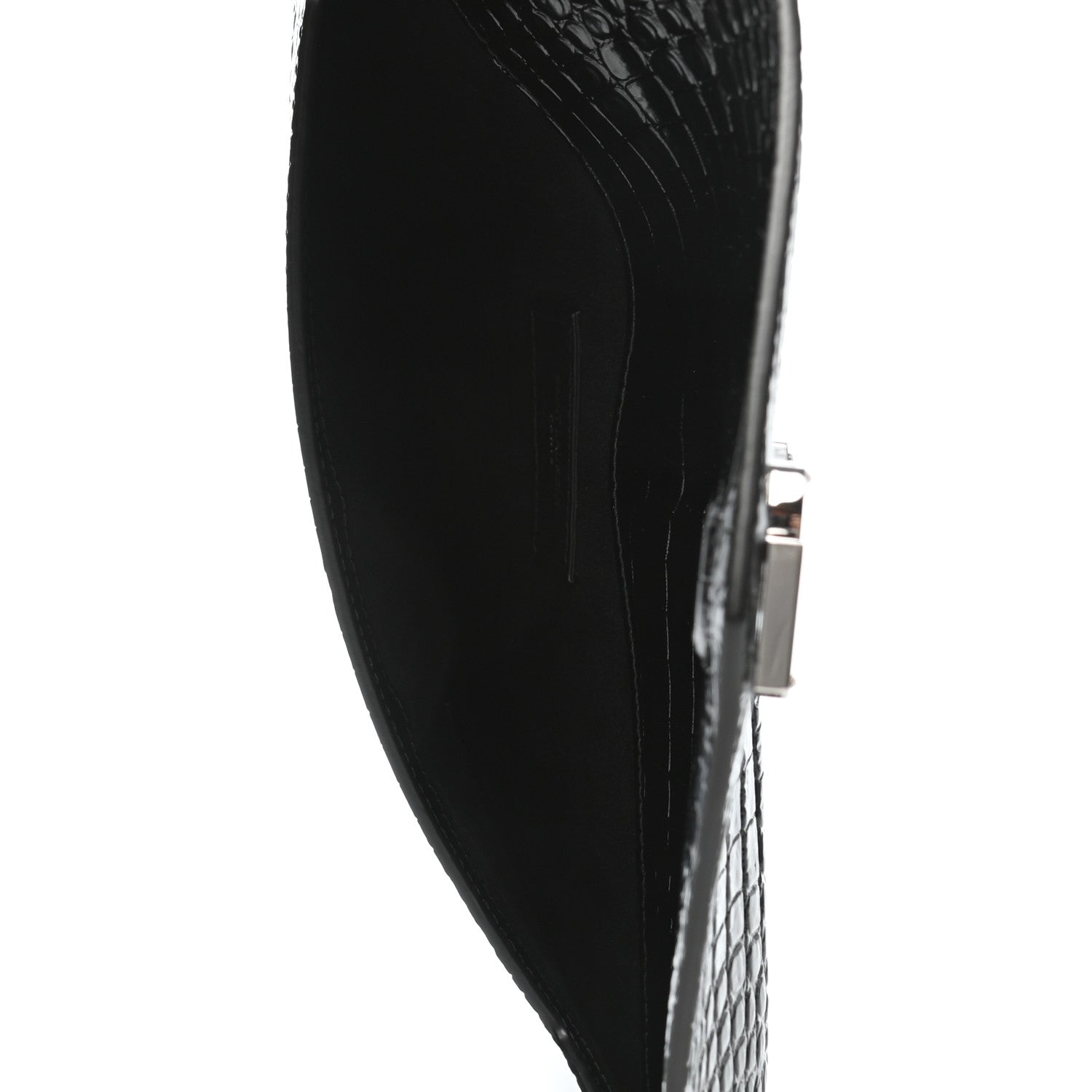 Saint Laurent Calfskin Crocodile Embossed Uptown Monogram Clutch Black 5 of 7