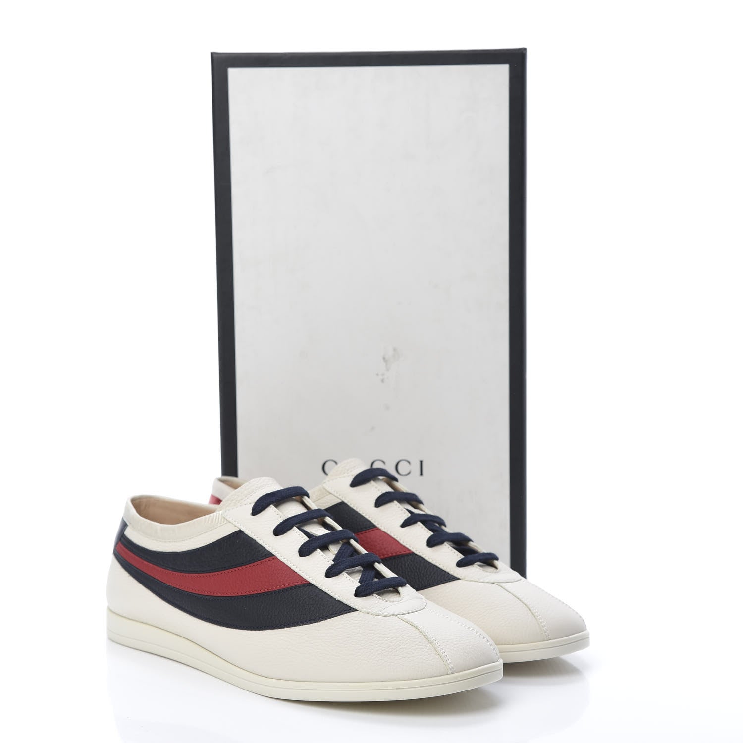 Gucci Calfskin Mens Web Falacer Sneakers 10 White Blue 9 of 9