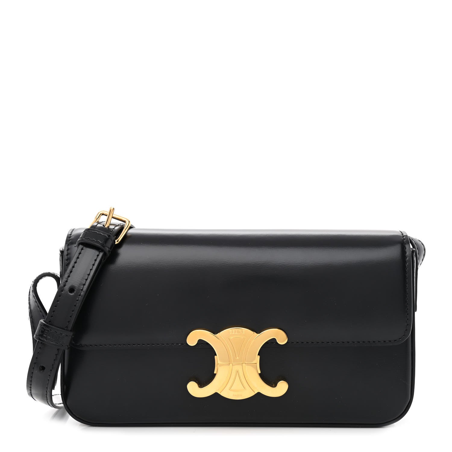 Celine Shiny Calfskin Triomphe Shoulder Bag Black 1 of 15