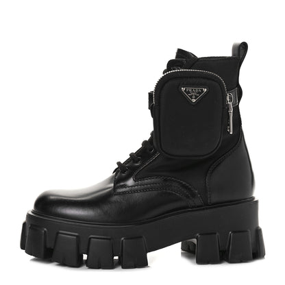 Prada Spazzolato Rois Nylon Metal Triangle Logo Monolith Pouch Pocket 55mm Boots 36 Black 1 of 6