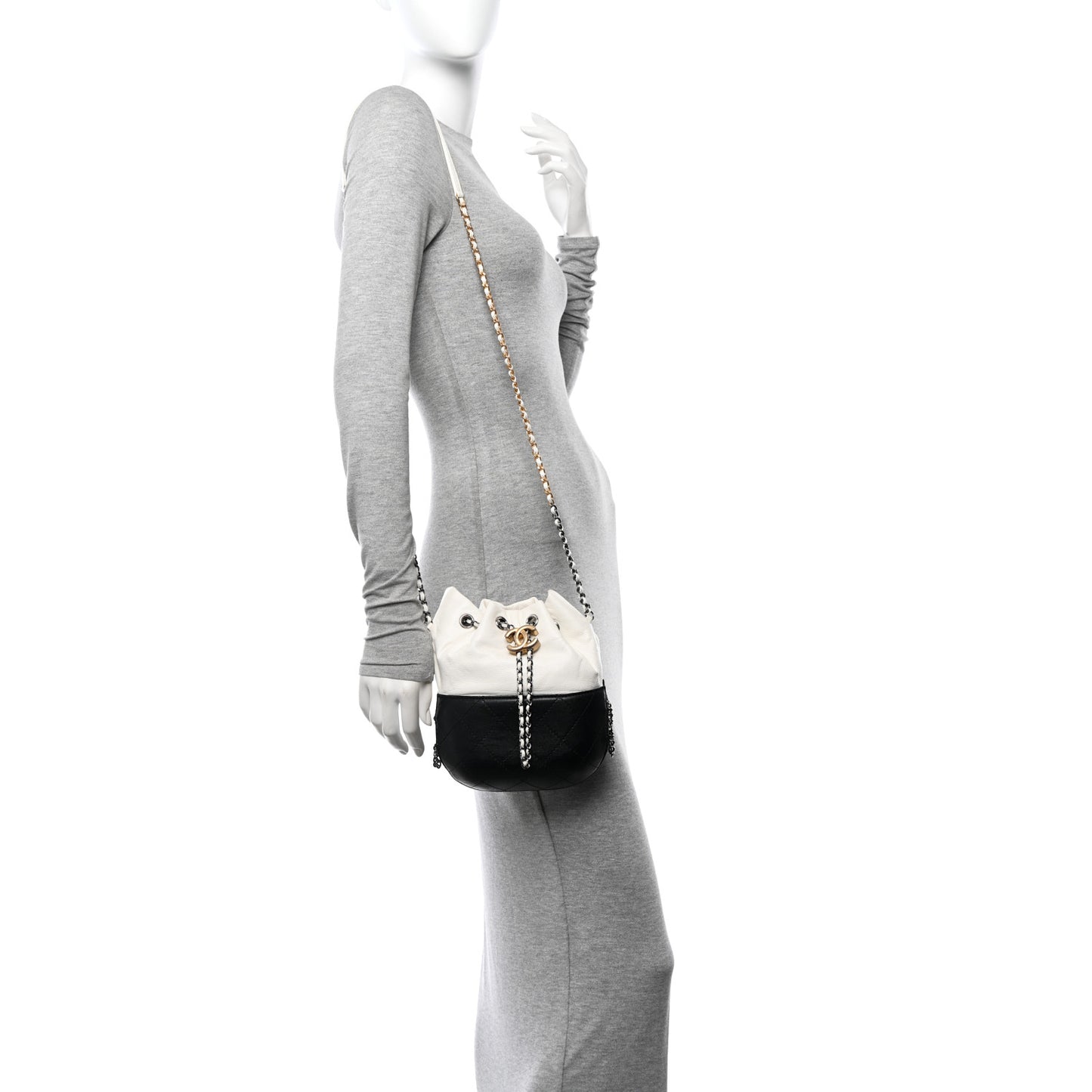 Aged Calfskin Quilted Small Gabrielle Bucket White Black