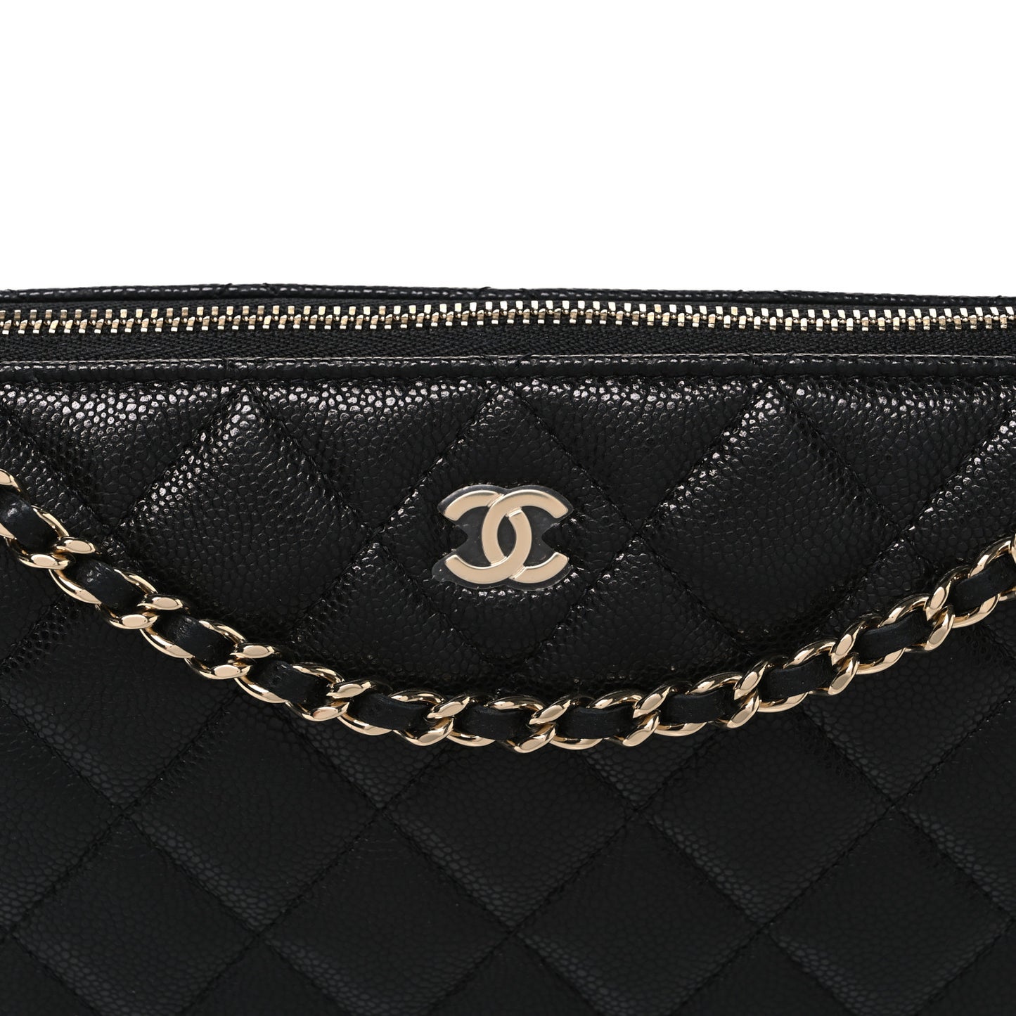 Caviar Quilted Purse With Chain Black