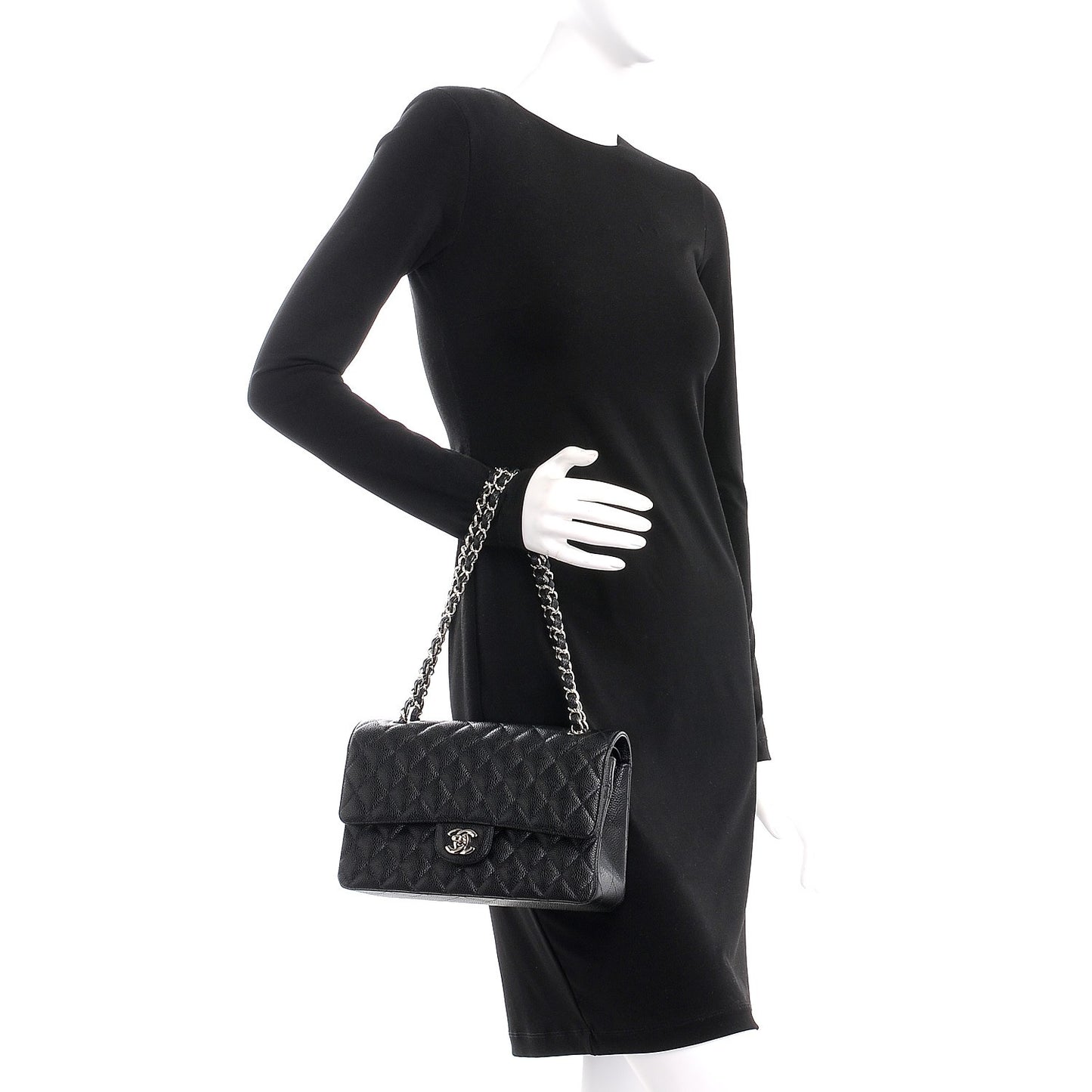 Caviar Quilted Medium Double Flap Black