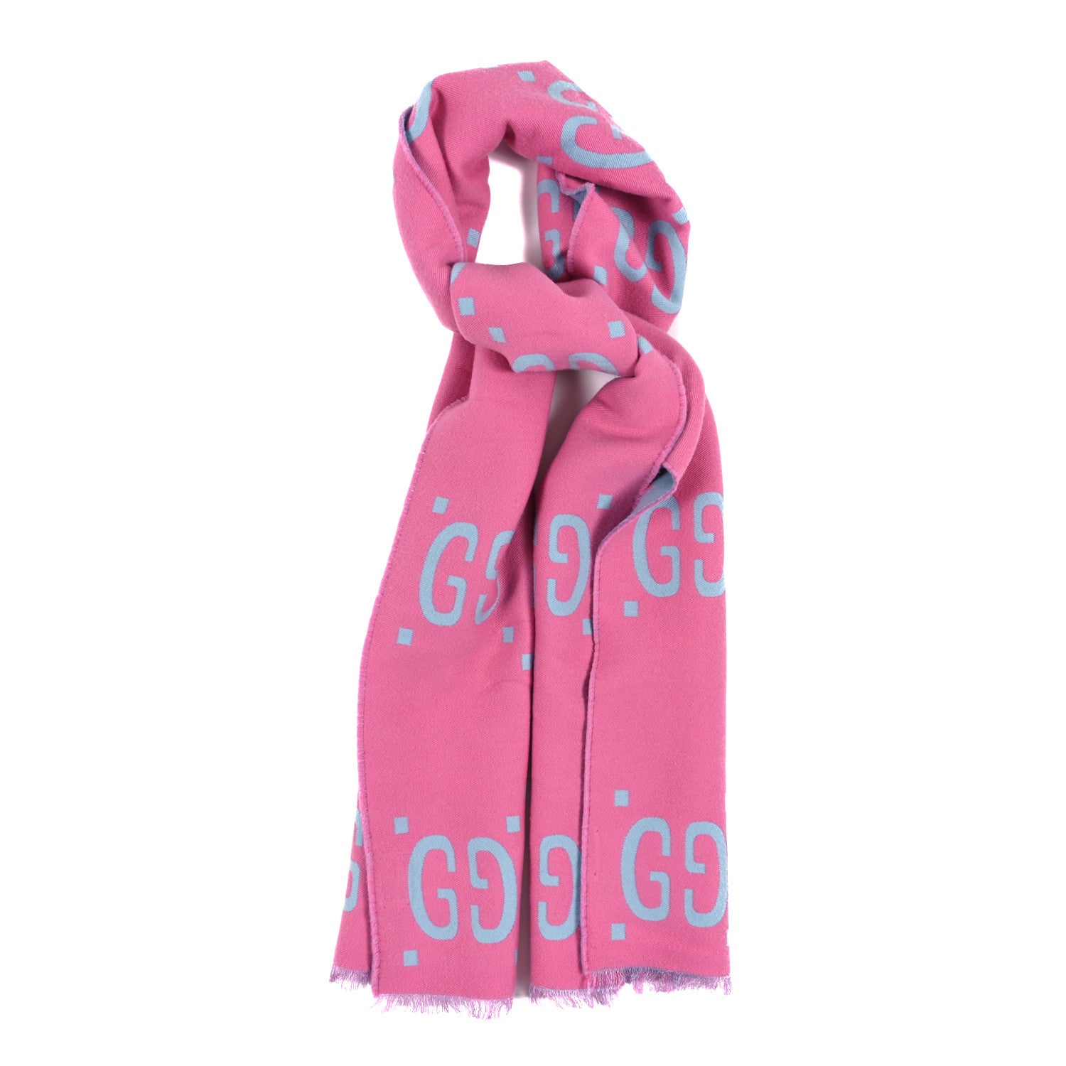 Gucci Wool Silk Monogram Jumbo GG Freedom Scarf Roseate Sky Blue 1 of 3