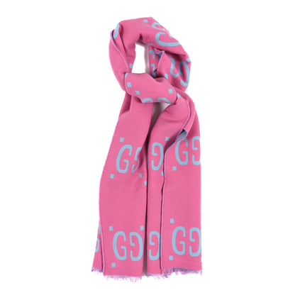 Gucci Wool Silk Monogram Jumbo GG Freedom Scarf Roseate Sky Blue 1 of 3