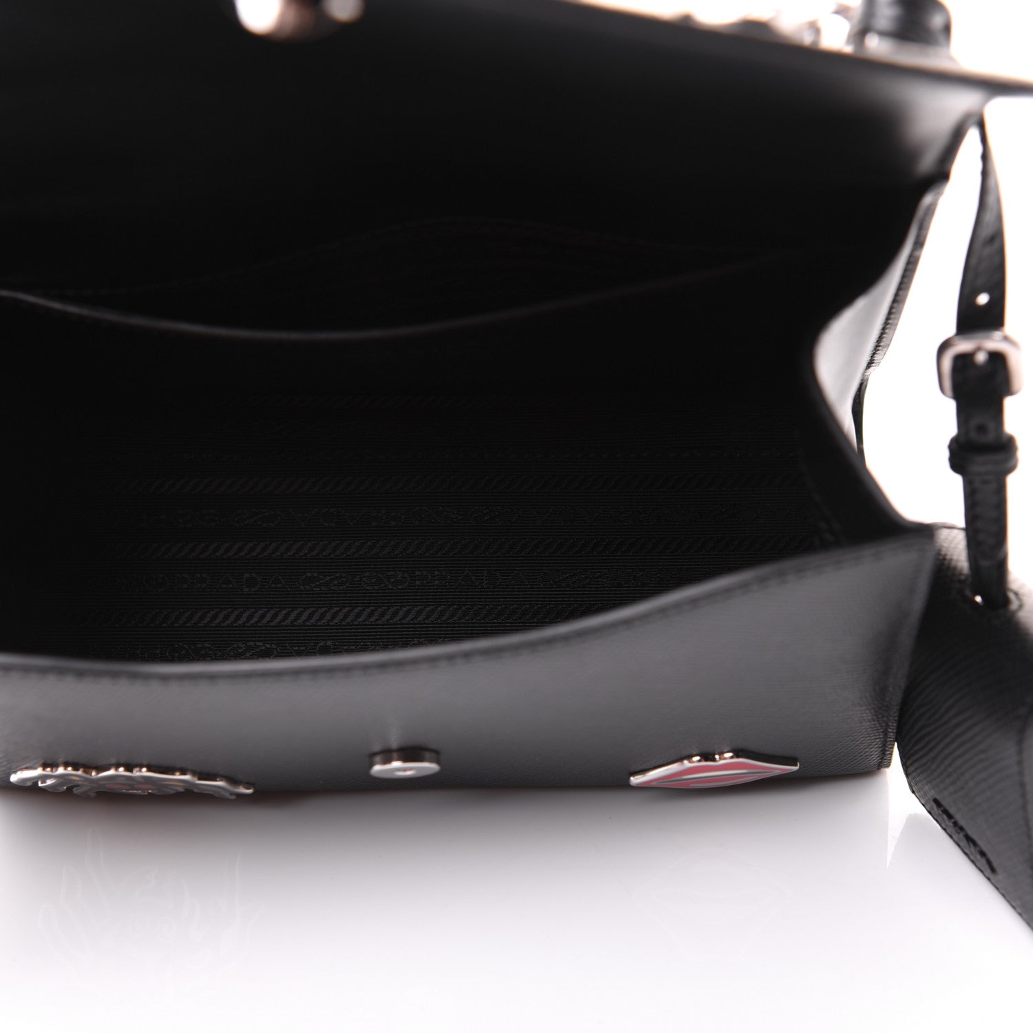 Prada Saffiano Cuir Calfskin Monochrome Patches Envelope Flap Chain Shoulder Bag Black 6 of 15
