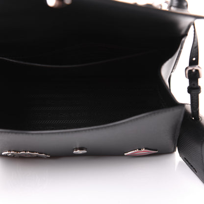Prada Saffiano Cuir Calfskin Monochrome Patches Envelope Flap Chain Shoulder Bag Black 6 of 15