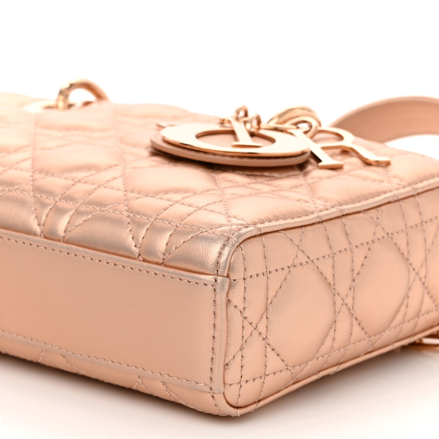 Metallic Lambskin Cannage Medium Lady D-Joy Pink