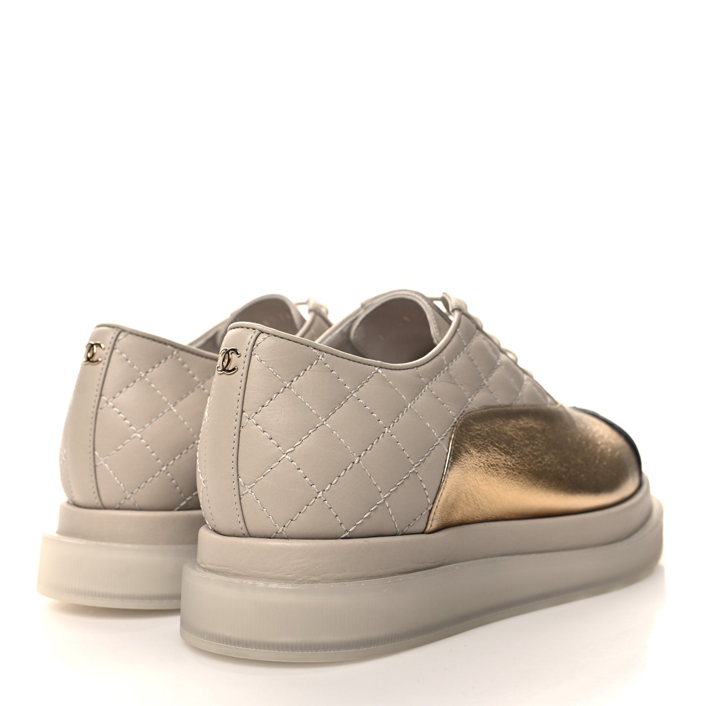 Metallic Lambskin Platform Sneakers 36 Beige Black Gold