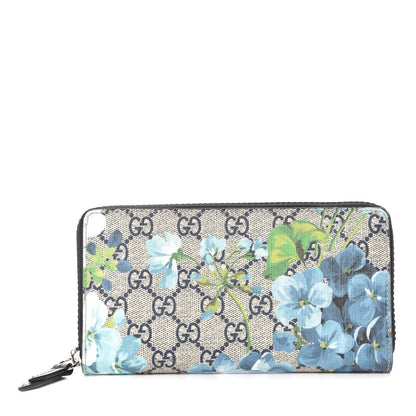 Gucci GG Supreme Monogram Blooms Zip Around Wallet Blue 1 of 8