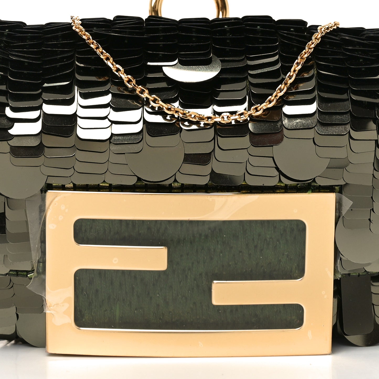 Sequin Paillettes Shiny Nappa Sex and the City Nano Maxi Buckle Baguette Charm Avocado