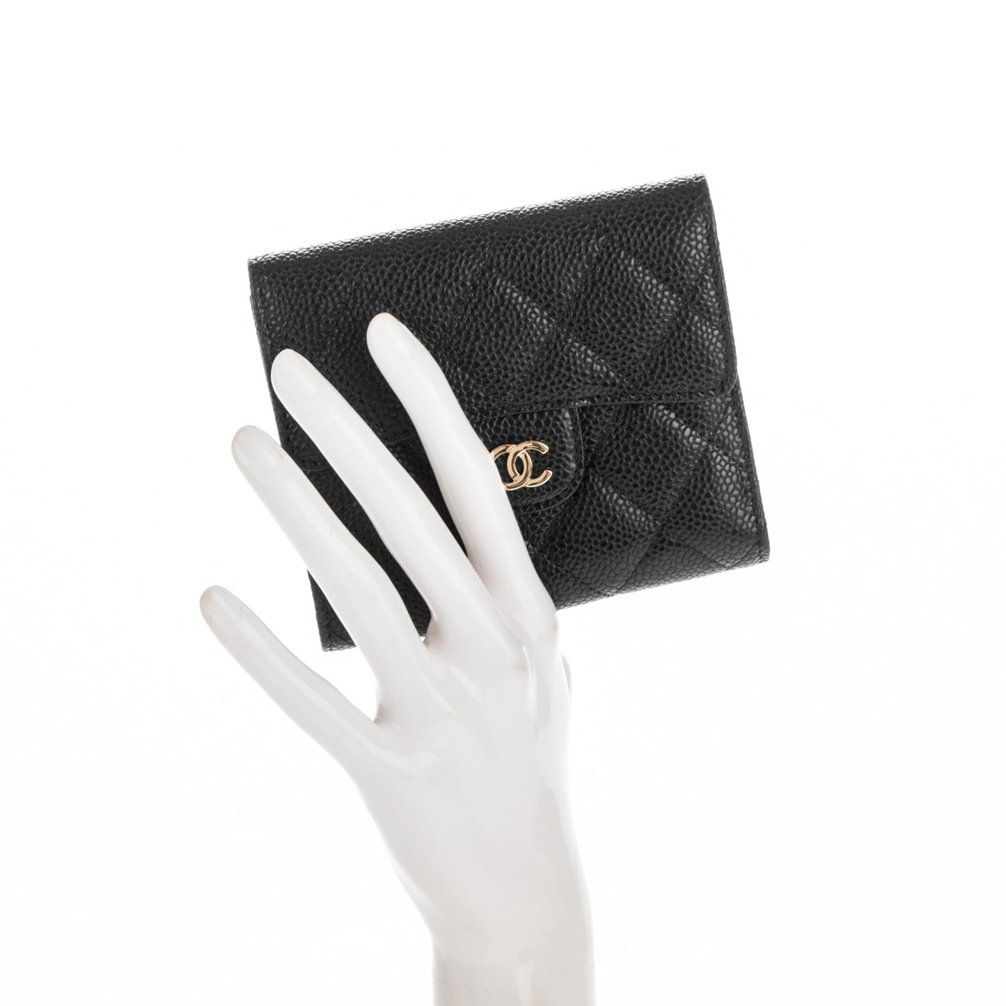 Caviar Quilted Compact Flap Wallet Black