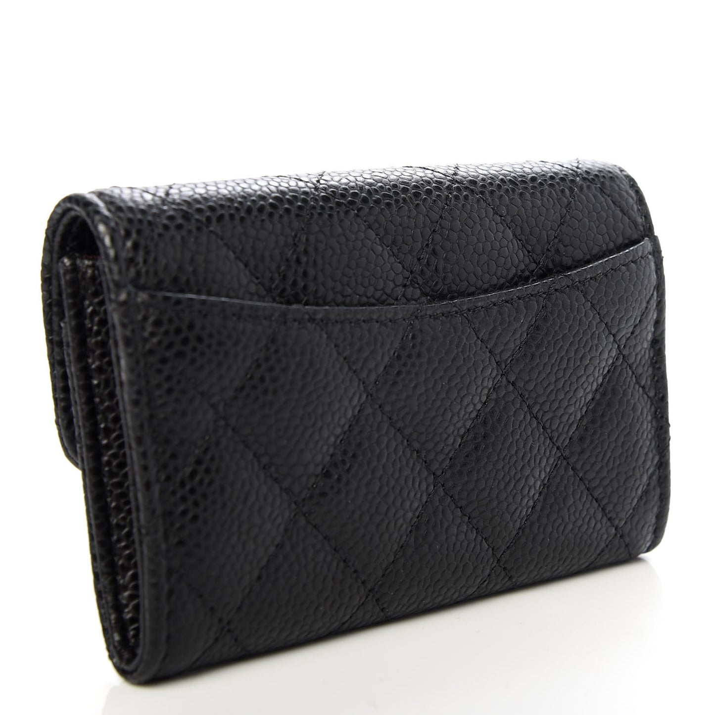 Caviar Quilted Flap Card Holder Wallet Black